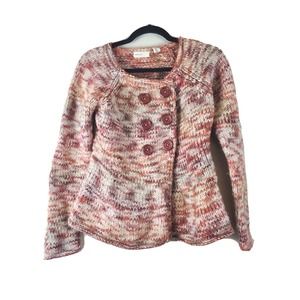 Anthropologie Sleeping on Snow Small Pink‎ & Cream Button Up Cardigan Wool Blend